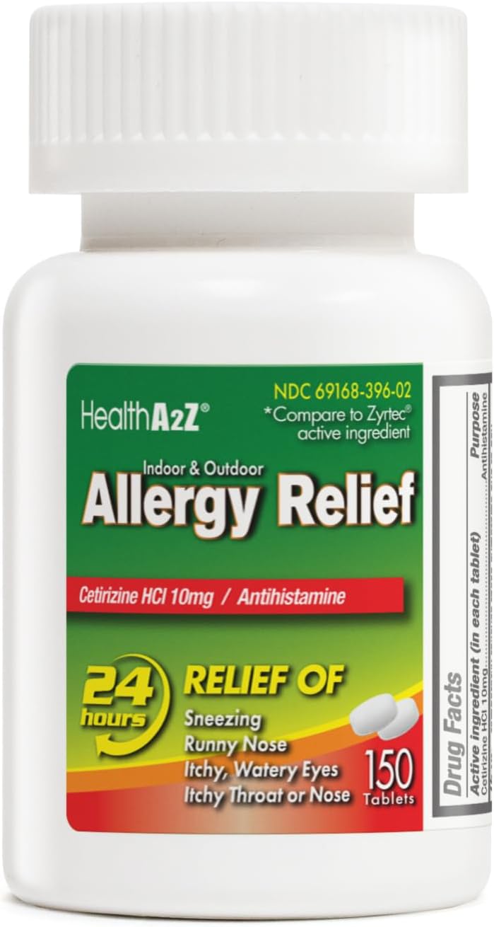Allergy Relief | Cetirizine 10mg | All Day Allergy Relief | Indoor & Outdoor | Relief from Itchy Throat, Sneezing, Runny Noses (150 Count (Pack of 1))