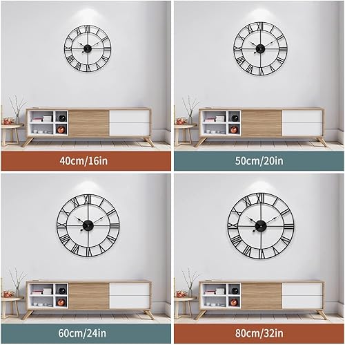Vista 77 de Large Wall Clock, Metal Retro Roman Numeral Clock, Modern Round Wall Clocks Almost Silent, Easy to Read for Living Silver