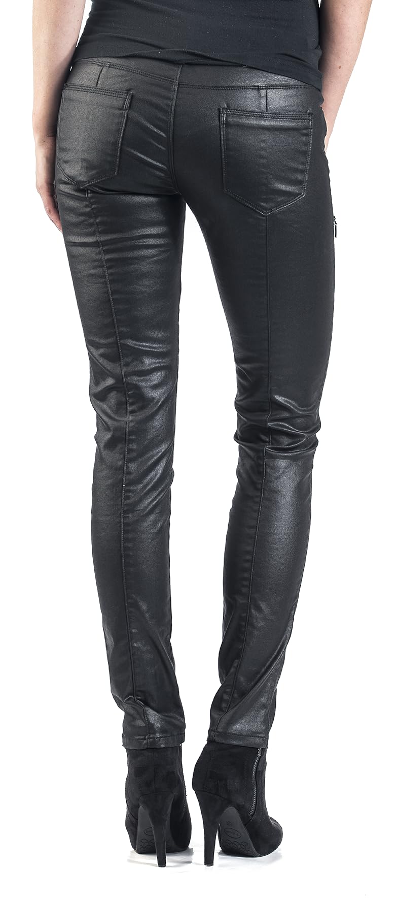 Black Premium by EMP Mujer Pantalón Negro con Aspecto de Cuero