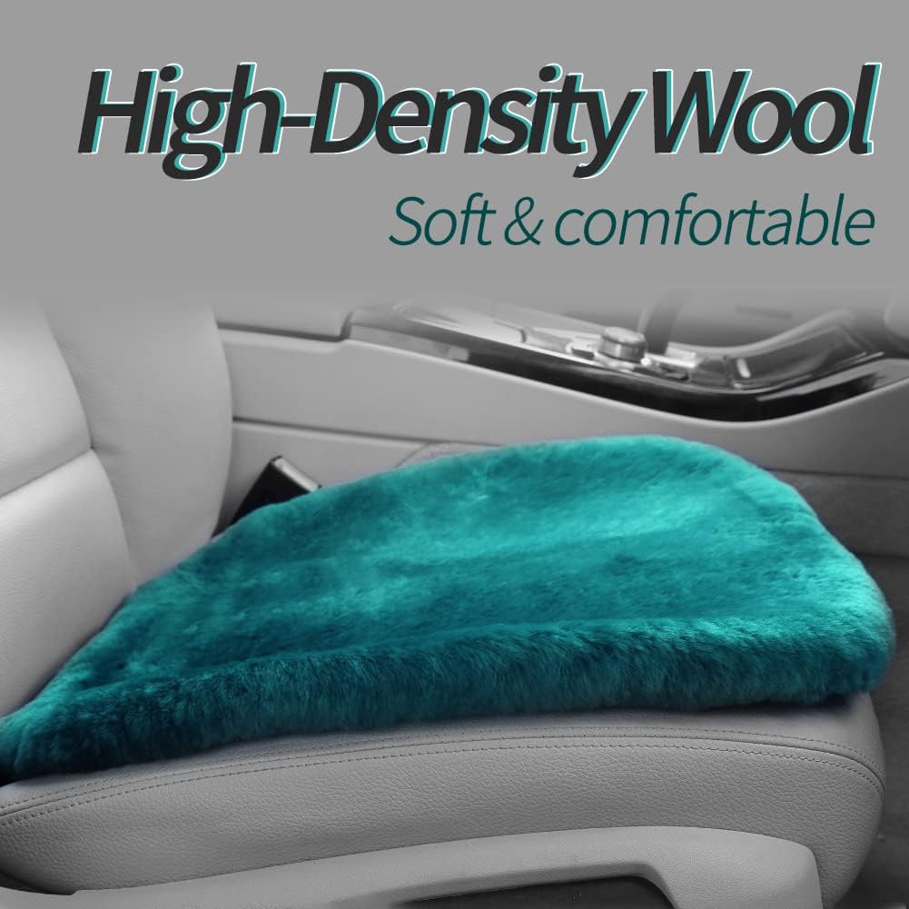 IRIWOOL Genuine Sheepskin Auto Seat Pad, Australian Soft Wool Seat Cover Breathable and Sweat-Wicking Comfort Warm Universal Fit,19.2 inch x19.2 inch (Front seat Cushion 1pc, Dark Green)