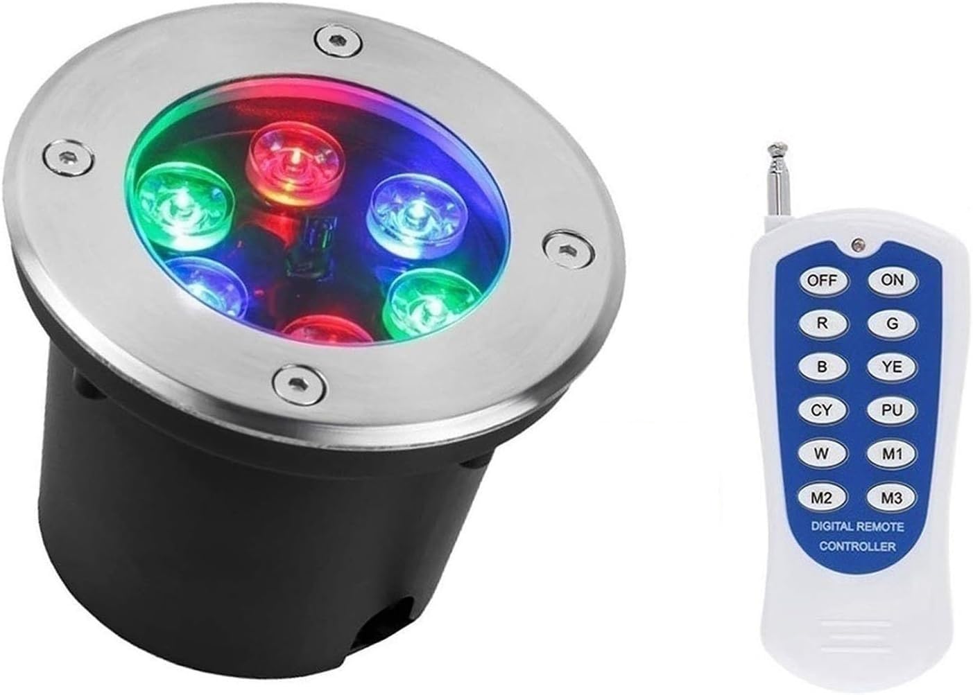 Luci interrate a LED RGB for paesaggio, luce sotterranea, luci subacquee for esterni, telecomando RF impermeabile IP68, for piscina con laghetto da giardino(AC12V,24W)