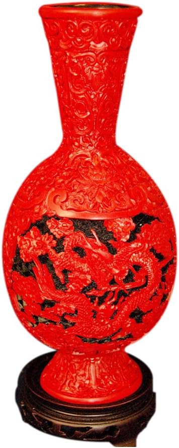 Jade Market Hong Kong Decorative Large Cinnabar Dragon Vase with Pot Belly