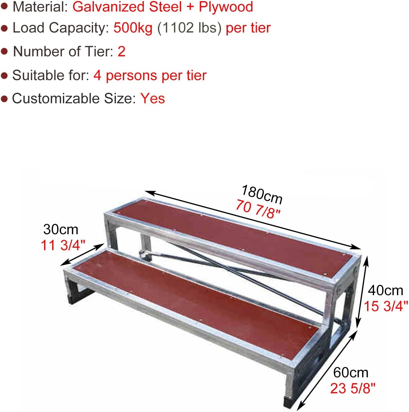 Adjustable Portable Choral Risers - 3-Step Stage Platform for School Events, Performance & Photography, Heavy-Duty Folding Design for Easy Setup & Transport