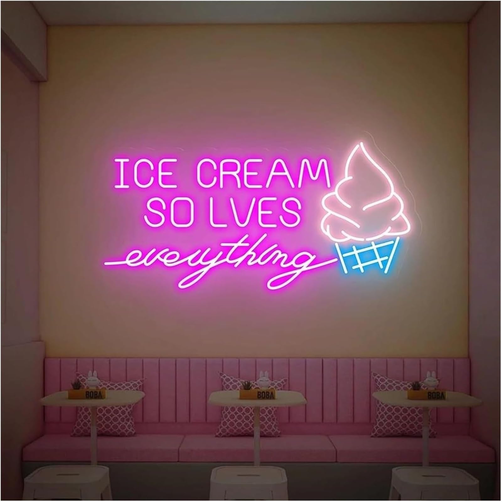 Wexxaii neon Light Sign Soothing Ambiance Lamp Neon Signs Ice Cream Solve Everything Powered By, Adjustable Brightness(E,80cm)