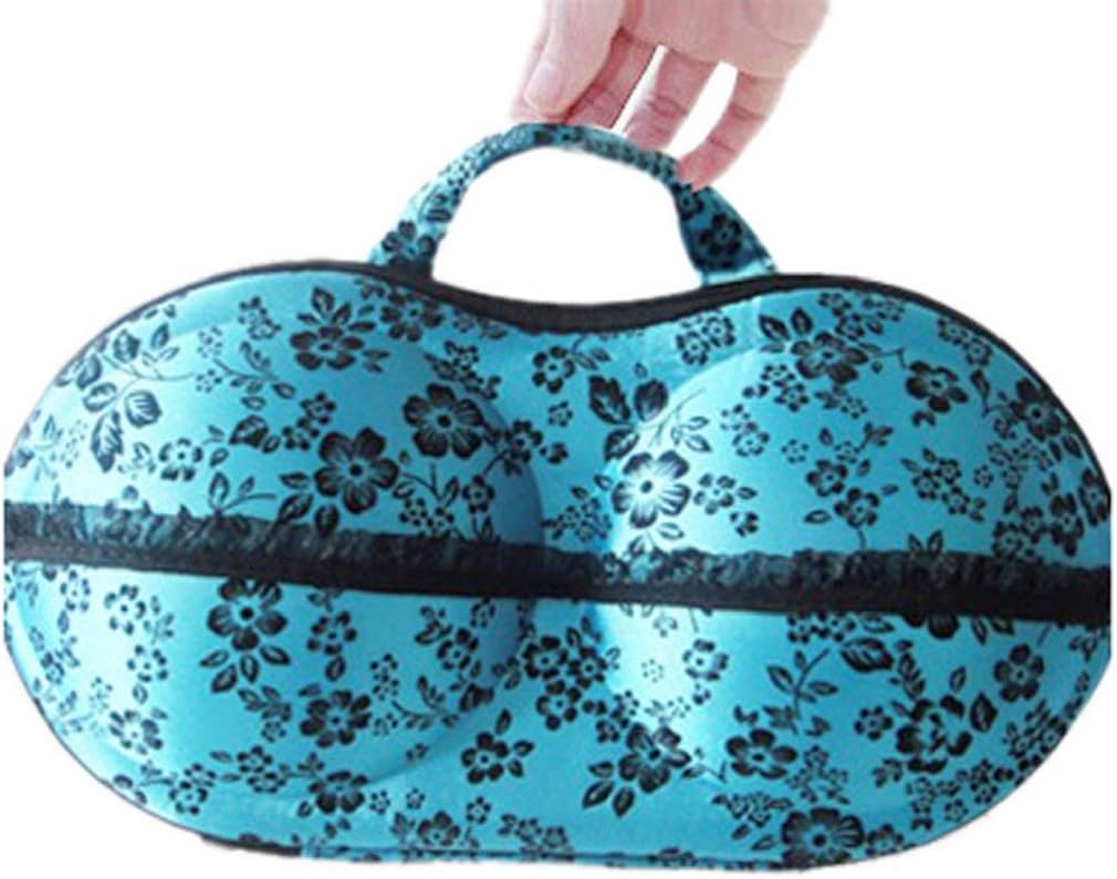 Yalasa Colorful Floral Protect Bra Underwear Lingerie Case Travel Bag Storage Box (Blue)