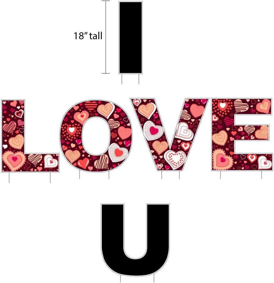 VictoryStore Valentine's Day Yard Decorations I Love U Yard Letters, 18 Inches High, 6pcs, 13777, Includes Stakes (Stock (No Name))