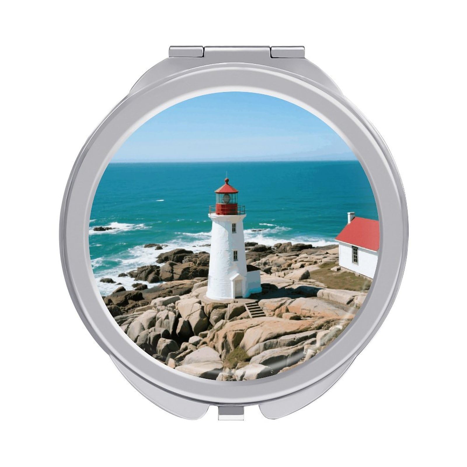 FodPand Compact Hand Mirror with 1x/2x Magnifying Round Travel Makeup Mirror Mini Foldable Lighthouse Cosmetic Mirrors Travel Essentials Gift for Women Girl Portable for Pocket Purse -Silver