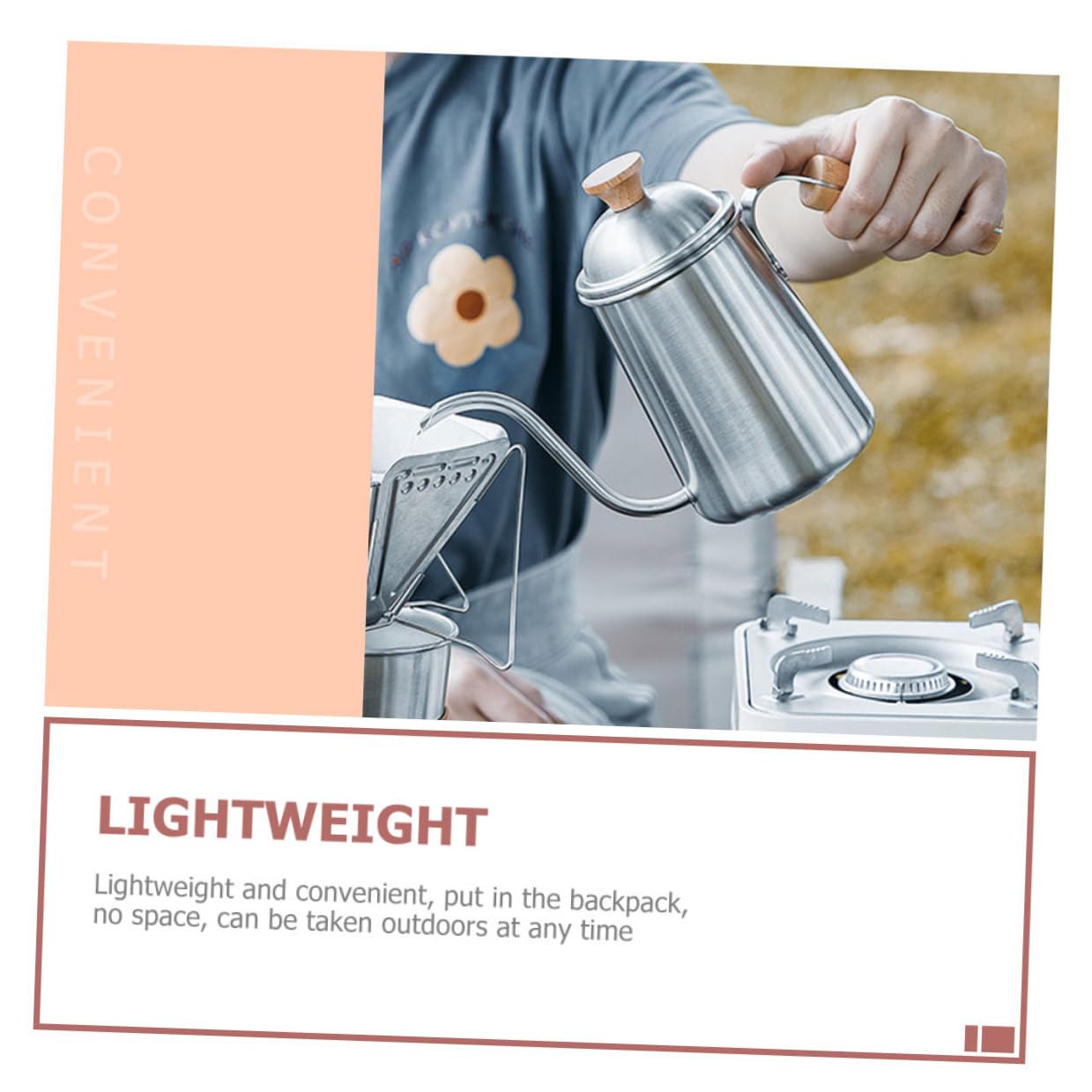 Japanischer Edelstahl Kaffeekessel mit Holzgriff Tragbarer Outdoor Wasserkocher für Camping Induktionsgeeigneter Teekessel mit Hitzebeständigem Boden und Schnellem Ausguss