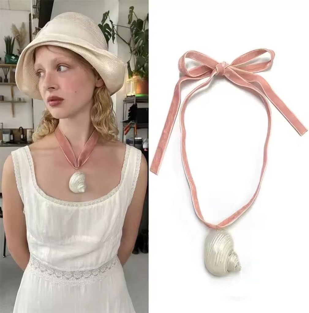 Handmade Sea Shell Glass Bead Necklace Beach Jewelry Piece Beaded Collarbone Chain Stylish Jewellery