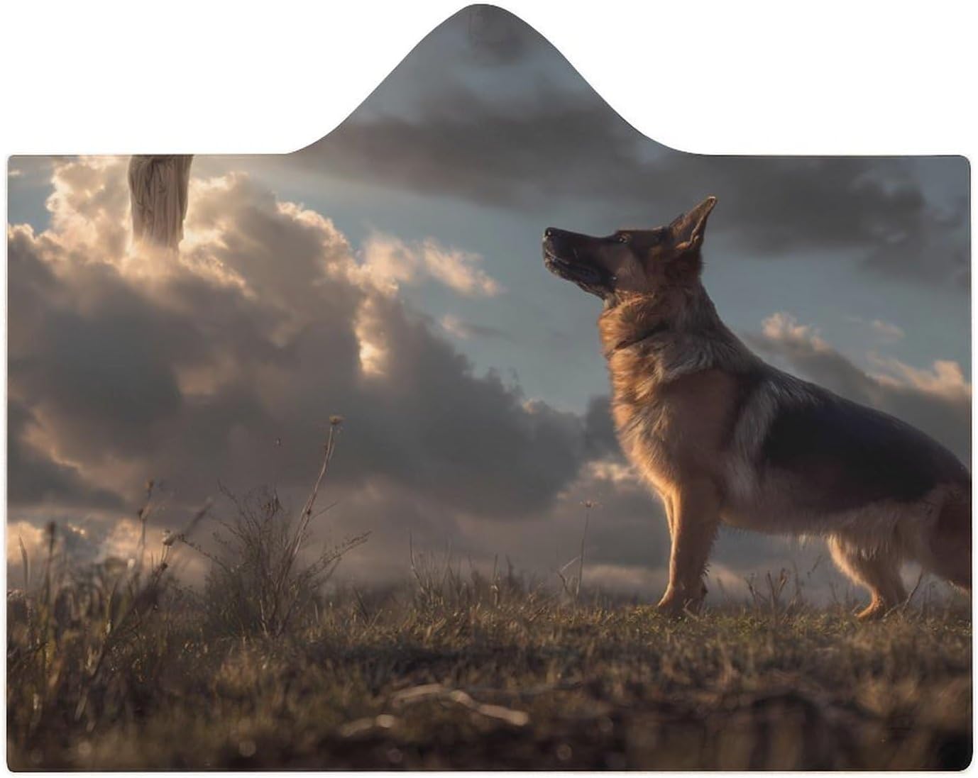 German Shepherd God Wearable Blanket Oversized Throw Cape | Cozy Hooded Blanket Gifts for Women Men
