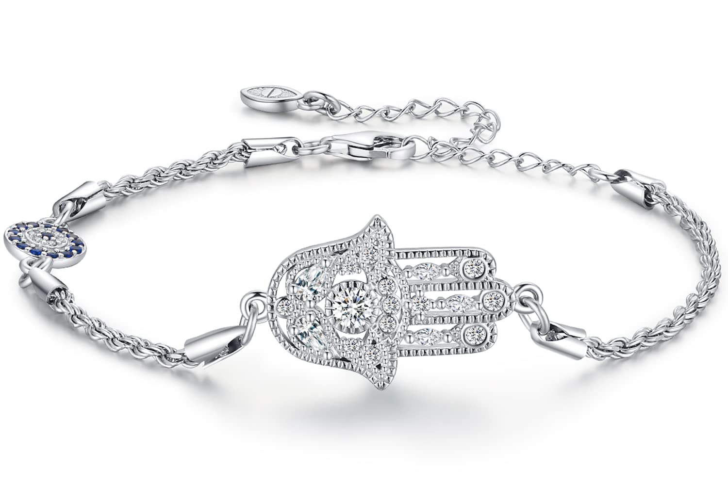 Gioielli Mano di Fatima Argento Sterling 925 Orecchini/Bracciale Mano di Fatima per Donna Hamsa Amuleto per Donne Mamma con Scatola Regalo