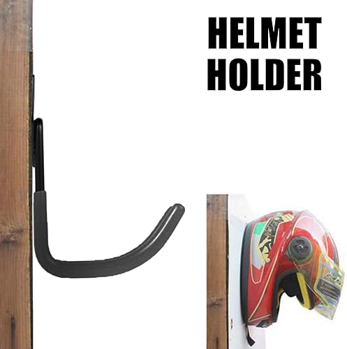 Miniatura 5 de Soporte de gancho para casco de montaje en pared, 4 ganchos curvos de hierro de PVC grandes, tornillos (negro)