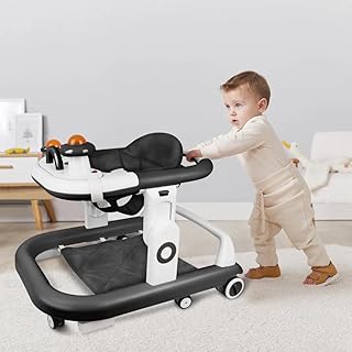 Andador plegable para bebé, 5 en 1, 5 niveles de ajuste de altura, centro de actividades infantil con ruedas mudas antivuelco, 70 x 56 x 42 cm, color negro