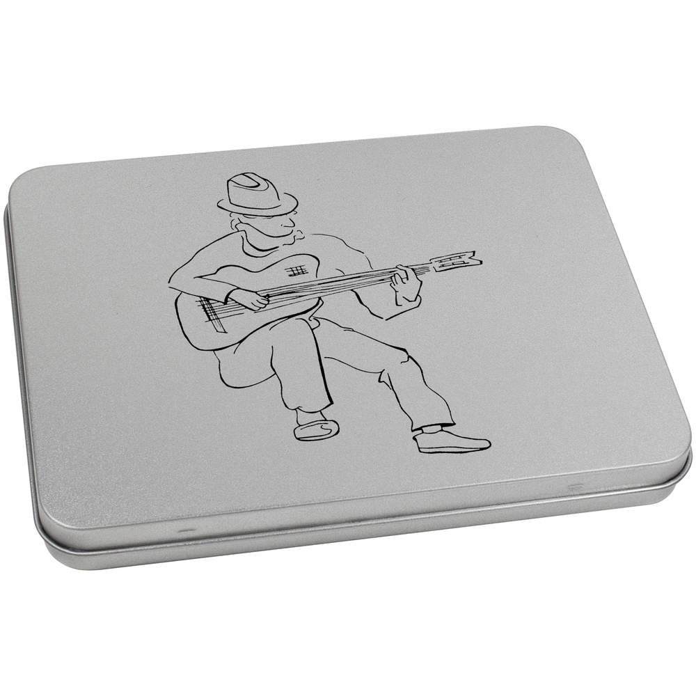Azeeda 170mm 'Guitar Player' Metal Hinged Tin/Storage Box (TT00046065)