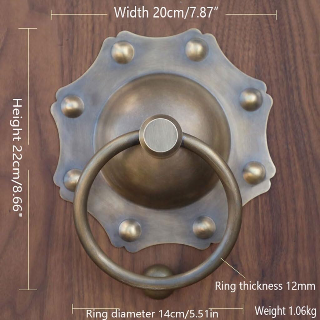 Screw Antique Copper Door Knock Classic Door Knock for Home Garden Door Ring Knocker，Brass Door Handles Door Knockers(Brass,20cm)