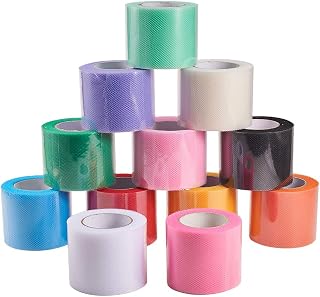 BENECREAT 12 Roll 300 Yards/900FT Rainbow Tulle Fabric Rolls Netting Fabric 2" by 25 Yard Spool for Wedding Party Decoration, DIY Craft, Veil Sewing, Mother's Day Gift Packaging