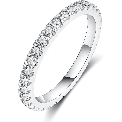 IMOLOVE Lab Grown Diamond Wedding Bands, 0.3-0.42 Carat, Eternity Rings in 18K White Gold & Sterling Silver Size 4-11
