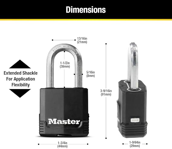 Master Lock Magnum Heavy Duty Outdoor Padlock with Key, Weather Resistant Body and Cut Safe Shackle Make Lock Perfect for Fences, Gates, Sheds, M115XKADLF, Black