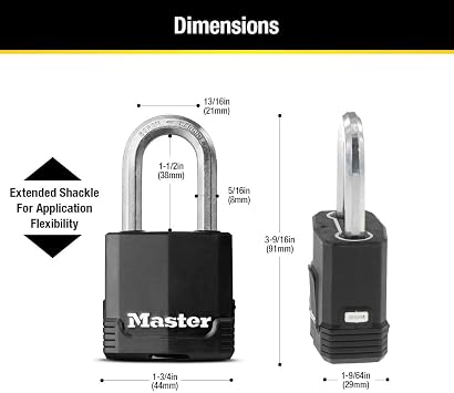 Master Lock Magnum Heavy Duty Outdoor Padlock with Key, Weather Resistant Body and Cut Safe Shackle Make Lock Perfect for Fences, Gates, Sheds, M115XKADLF, Black