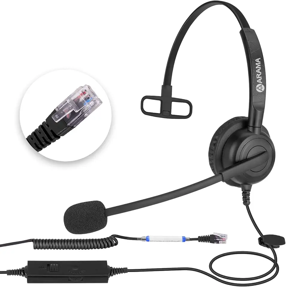 Arama Phone Headset with Noise Canceling Mic & Mute Switch RJ9 Telephone Headset Compatible with Yealink T42S T46S T48S Ehs36 Avaya 1608 9608G 9611G Grandstream