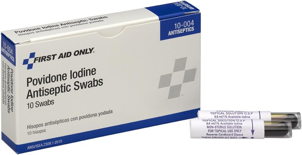 First Aid Only PVP Iodine Swabs, 10 Per Box , Original Version - 10-004 : Health & Household