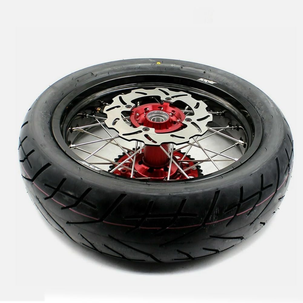 KKE 3.5/4.25 * 17" Supermoto Wheels Rim With Tires Compatible with HONDA CRF250R 2014-2026 CRF450R 2013-2026 CRF250RX CRF450RX 2020-2026 Red Hub