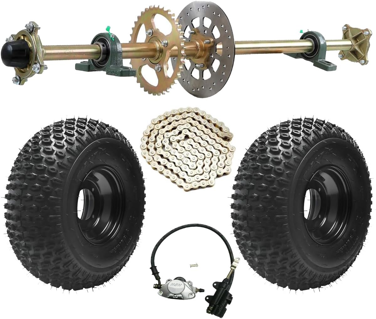 44" Go-Kart Rear Live Axle Kit with Shaft, Sprocket, Hubs, Brake Master Cylinder, 19x7-8 Tires for DIY Go Kart, ATV, Quad, Buggy, Golf Cart, and Off-Road Vehicle Projects