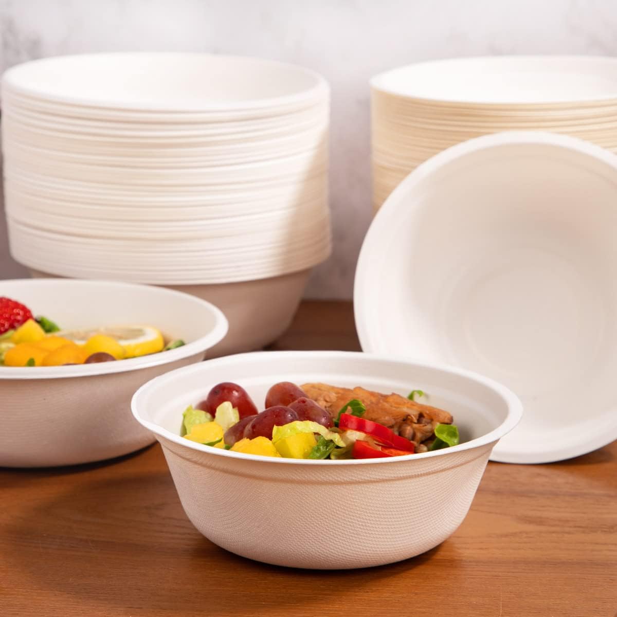 supernal 200pcs Disposable Paper Bowls 100% Compostable Bowl, Paper Bowls Disposable Heavy Duty Biodegradable Soup Bowl Set Include 16oz[100pcs]&30oz[100pcs]