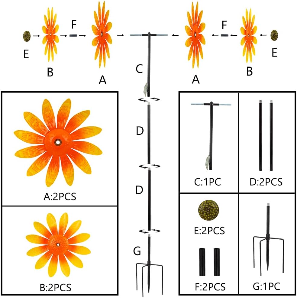 Viveta Sunflower Outdoor Wind Spinner, 4 Layers Metal Wind Spinners, Decorative Pinwheels for Yard Patio Lawn Garden