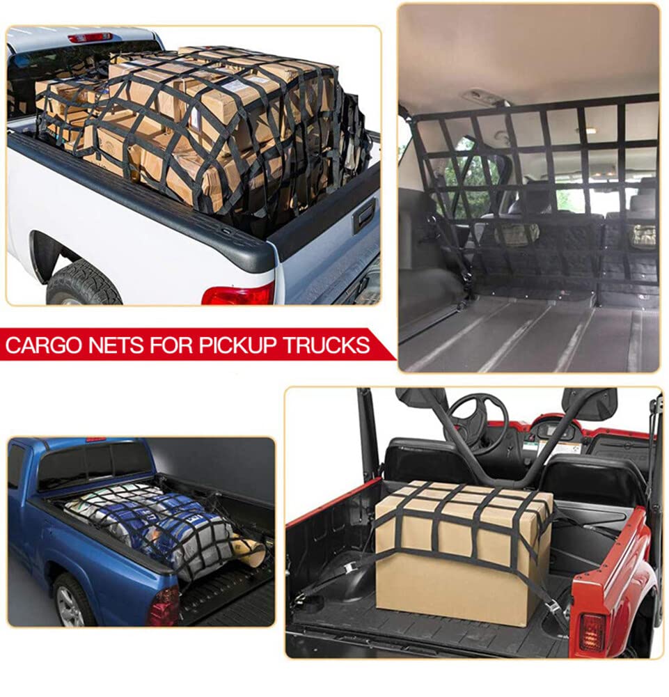 Gepäcknetz Auto Kofferraum Netz mit Nockenschnallen und S-Haken, Kofferraumnetz Heavy Duty Cargo Netz Pick Up Gepäcknetz Autodecke Dach Universal Netztasche für Trucks LKW SUV,127cmx106cm