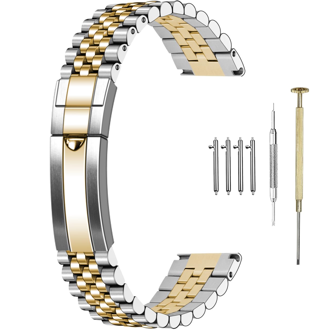 Cinturino Jubilee a sgancio rapido da 20 mm, per uomini e donne, cinturino in metallo in acciaio inossidabile a vite con estremità curve, cinturino di ricambio con fibbia subacquea