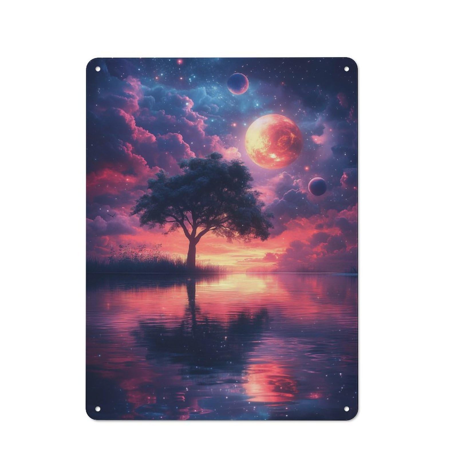 Junmoney Style-3 Lonely Tree Under Cosmic Sky Rustic Metal Plaque 40X30cm For Café Or Restaurant, Wall Decor For People Reorganising Café And Restaurant