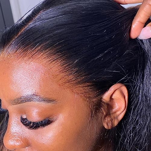 BEEOS 13x6 Full Frontal SKINLIKE Real HD Lace Wig 250% Density Straight Virgin Human Hair 0.10 mm Ultra-thin Invisible Lace Pre-Plucked Hairline Bleached Knots 18 Inch