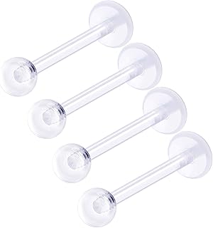 4Pcs Retainer Flexible Clear 16g 3/8 10mm Labret Earring Studs Piercing Jewelry Snakebites Tragus Lip Vertical Monroe M3235
