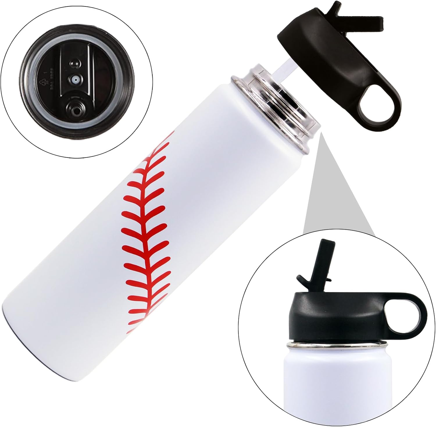 22 oz Baseball Water Bottle, Sports Flask Metal Travel Tumbler with 2 Lids, Stainless Steel Double Wall Vacuum Insulated Leak Proof Water Bottles, Baseball Accessories Stuff Gifts for Mom Boys Girls - Image 6