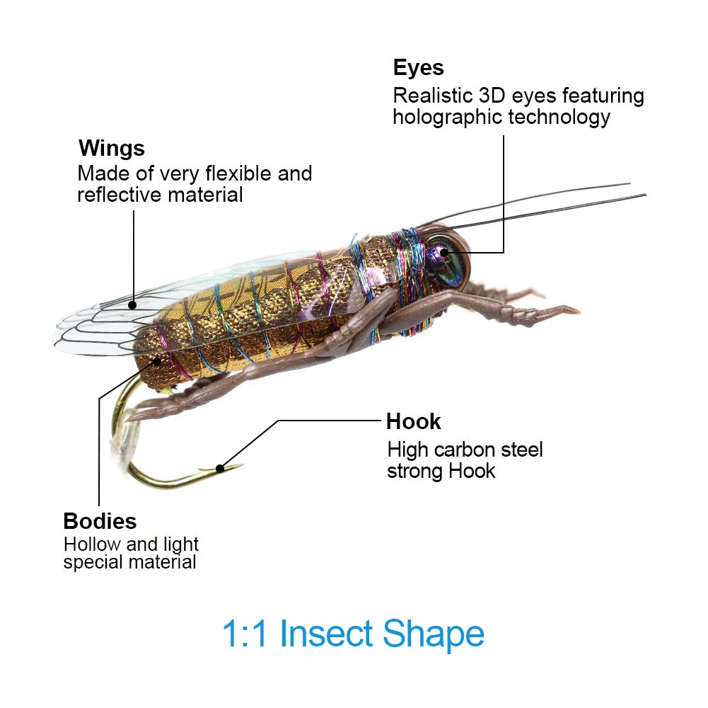 YZD Lot de 48 leurres pour pêche à la Mouche et Mouches réalistes, 4-Cicada kit 12pcs