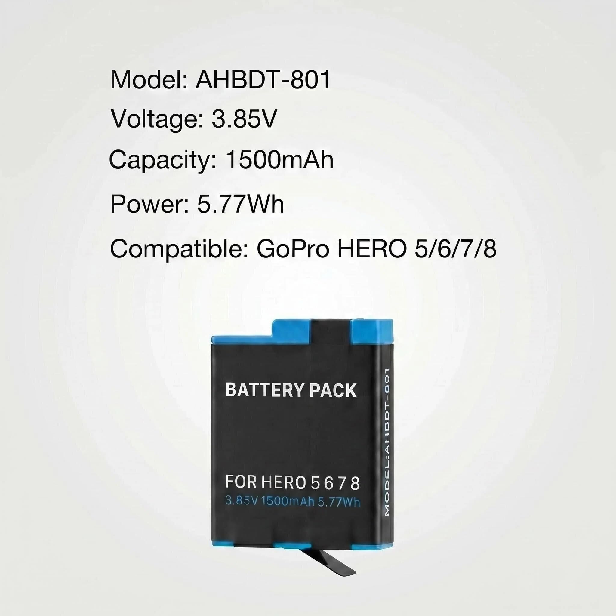 1500mAh Ersatz Akku für GoPro Hero 8 Hero 7/6/5 Actioncam AHBDT-801, 2 Stück