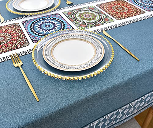 Zobesta Blue Square Vinyl Tablecloths Waterproof, Plastic Tablecloth Pvc Table Cloth Waterproof Table Cover Heavy Vinyl Tablecloth For Kitchen Dinning Party (55 X 55 Inch, 4 Seats, Blue) #TOP2