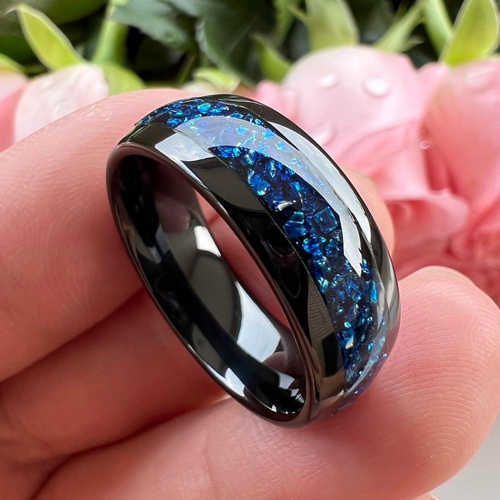 8mm Black Tungsten Rings for Men Women Outer Space Nebula Galaxy Blue Gemstone Purple Amethyst Inlay Engagement Wedding Band Polished Comfort Fit - Image 2