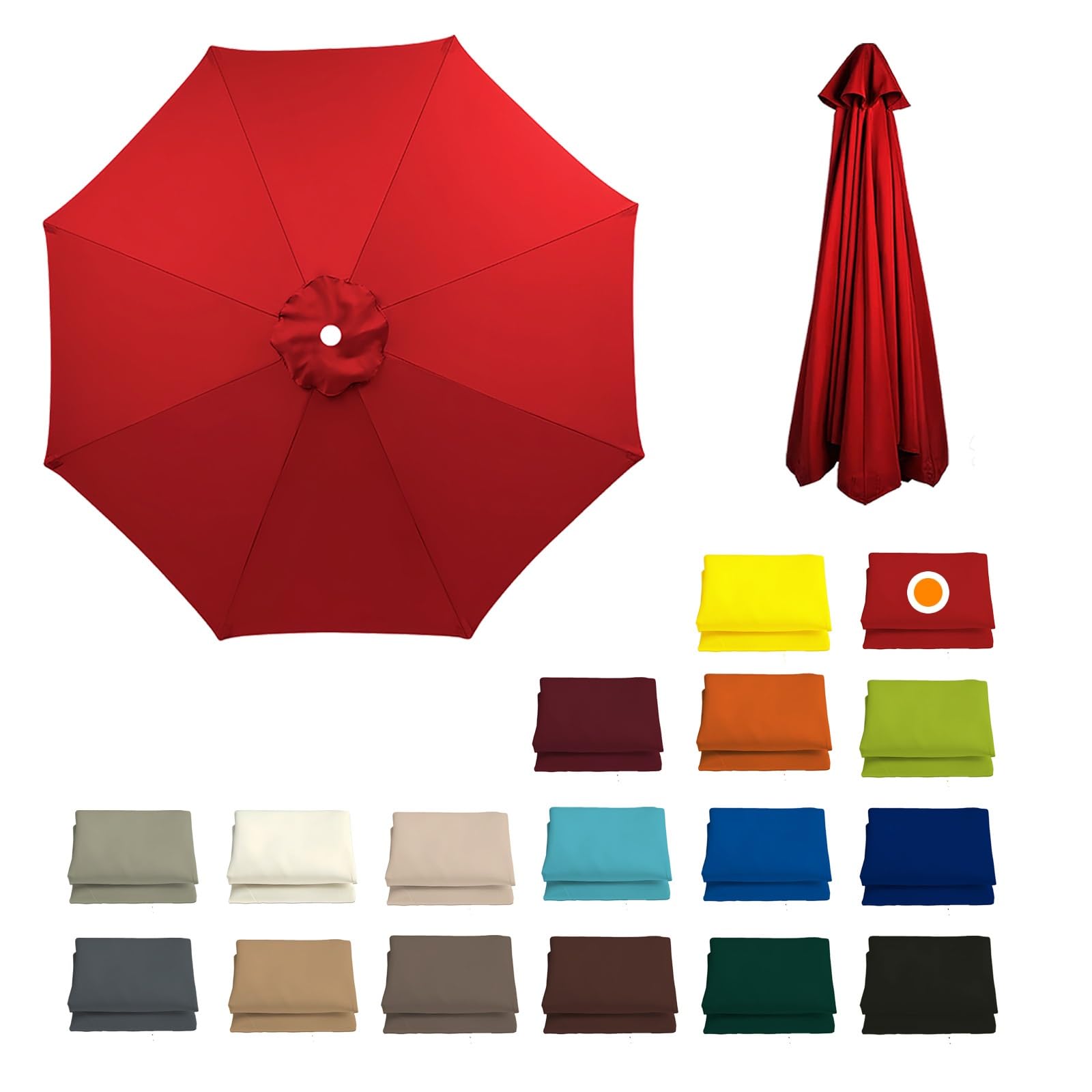 230CM/270CM/300CM + 8 Arms Patio Umbrella Replacement Cloth Canopy Cover Waterproof Garden Replacement Parasol Fabric Cover Outdoor Table Market Yard Umbrella Top Cantilever Umbrella Canopy(Red,300CM-