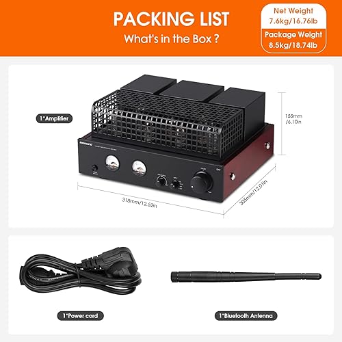 Miniatura 8 de Nobsound Amplificador Bluetooth de alimentación de tubo válvula de alta fidelidad con medidores de VU duales Reproducción de disco U USB RCA para