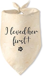 Engagement Gifts I Loved her First! Dog Bandana Pet Scarf Wedding Photo Prop Pet Accessories for Dog Lovers Owner Gift Engagement Party Bridal Shower Decorations