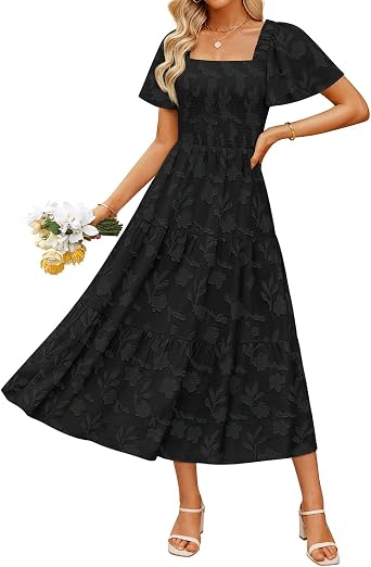 ZESICA Wedding Guest Dresses for Women Summer 2026 Boho Floral Midi Dress Flowy Beach Vacation Graduation Long Dresses
