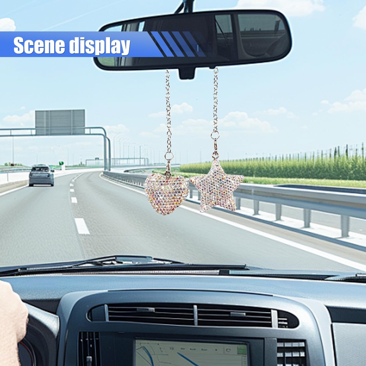 Bling Star Heart Diamond Car Accessories Car Rear View Mirror Charm Car Lucky Hanging Interior Ornament Crystals Pendant — view 3