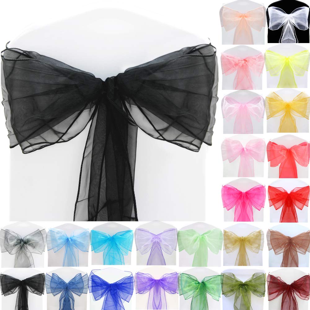 Time to Sparkle 150pcs 22x280cm Black Organza Sashes Wider Sash Fuller Bows Chair Cover Bows Sash for Wedding Party Birthday Decoration