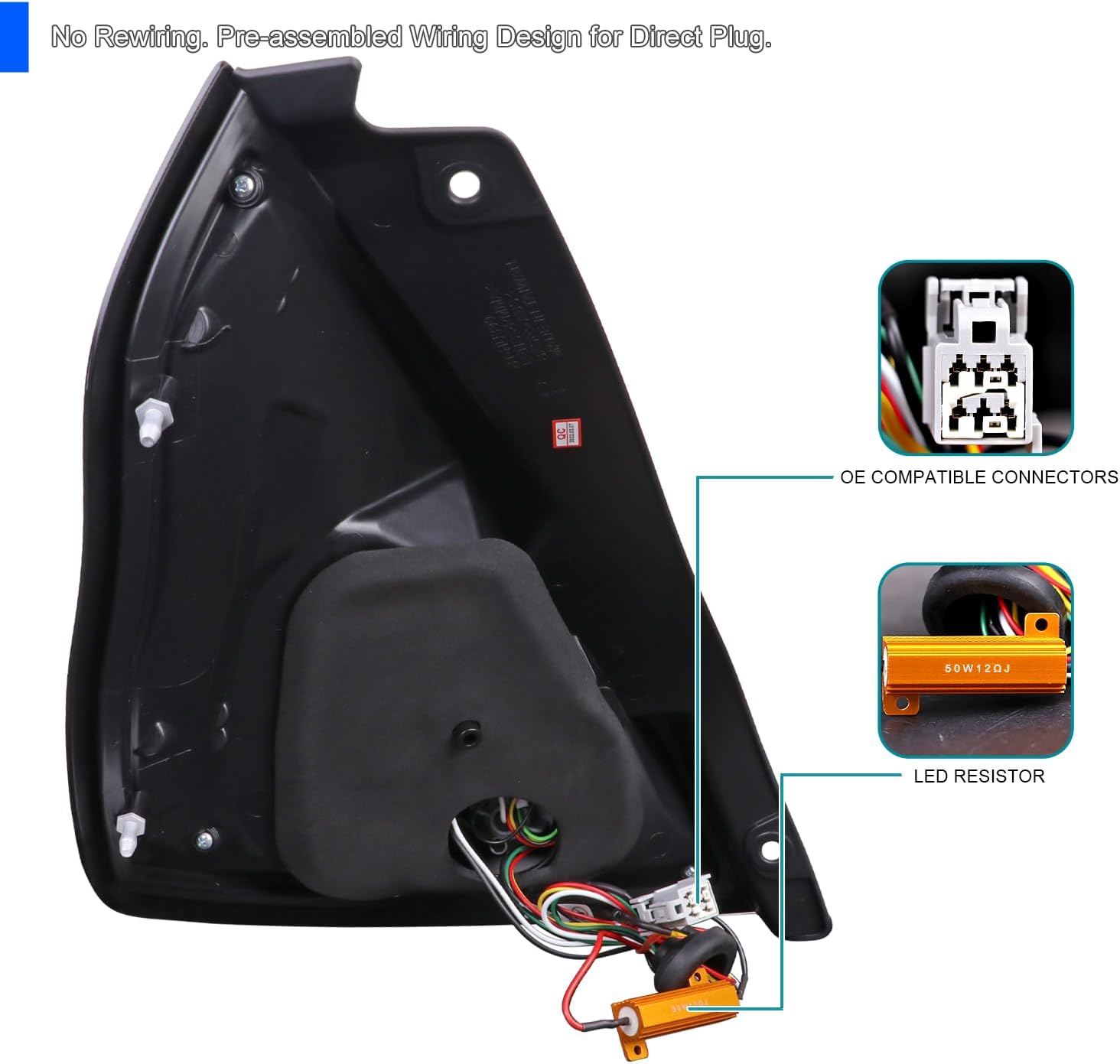 SPEC-D TUNING Black Tail Lights w/LED Tube Compatible with 2014-2019 Ford Fiesta Hatchback, Left + Right Assembly