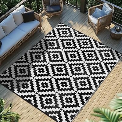 Favoyard Outdoor Rug 5x8 ft Waterproof Reversible Patio Plastic Straw Rugs for Decor Clearance Outside Large RV Camping Area Carpet Mat for Porch Deck Balcony Pool Backyard Picnic Beach Camper Door