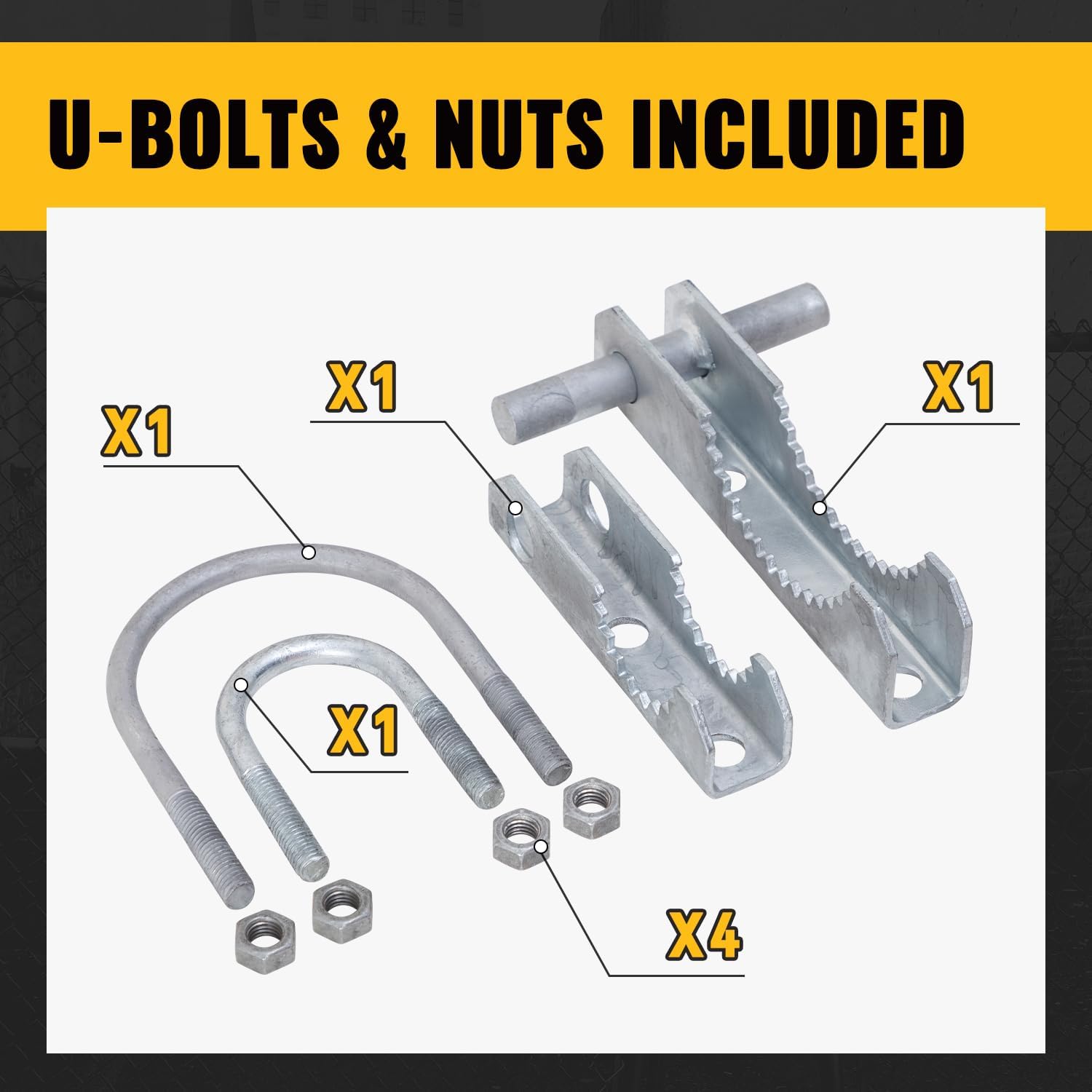 VIVIDA Chain Link Gate Hinge, 180 Degree Hinge for Chain Link Fence, Heavy Duty, Fit 4" OD Post & 1-5/8" Thru 1-7/8" Frame, Galvanized Steel, 1 Pack