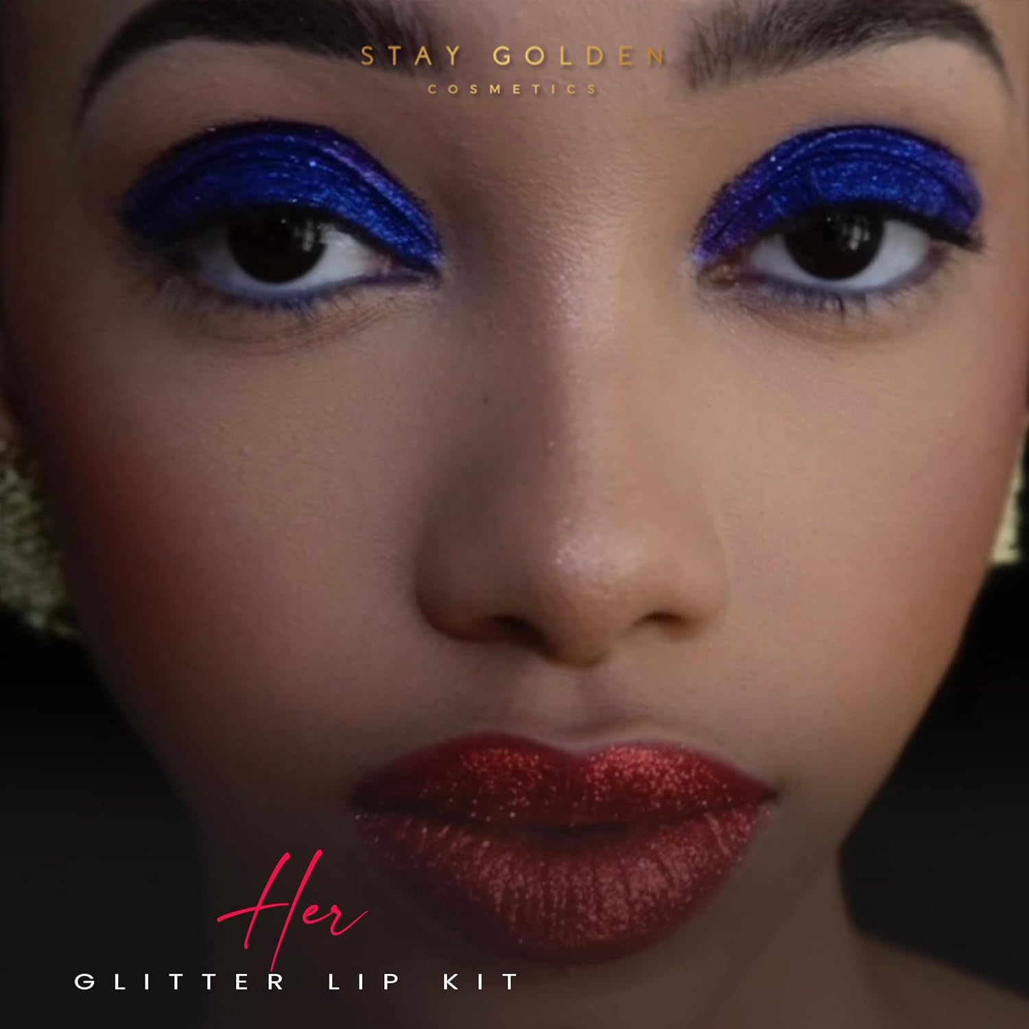 SG STAY GOLDEN COSMETICS Her Glitter Lip Kit, Cherry Red, Silver Sparkles
