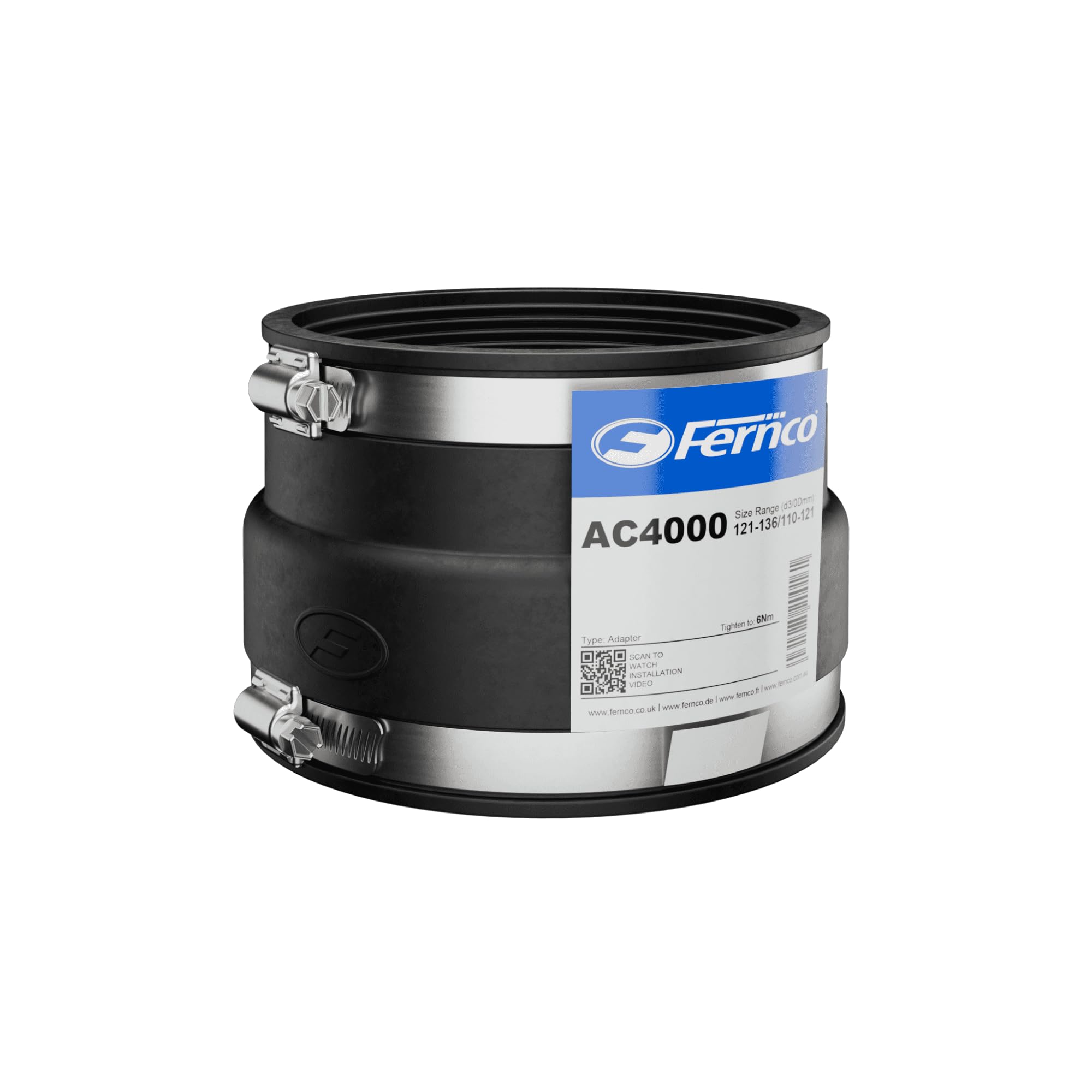 Fernco Adaptor Coupling; 121-136/110-121Mm
